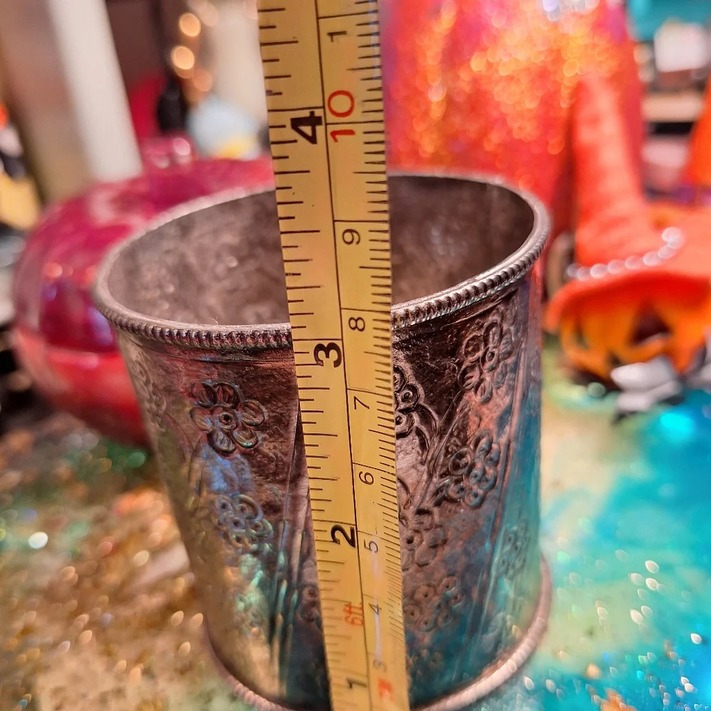 Pier 1 Floral Embossed Metal Pencil Cup